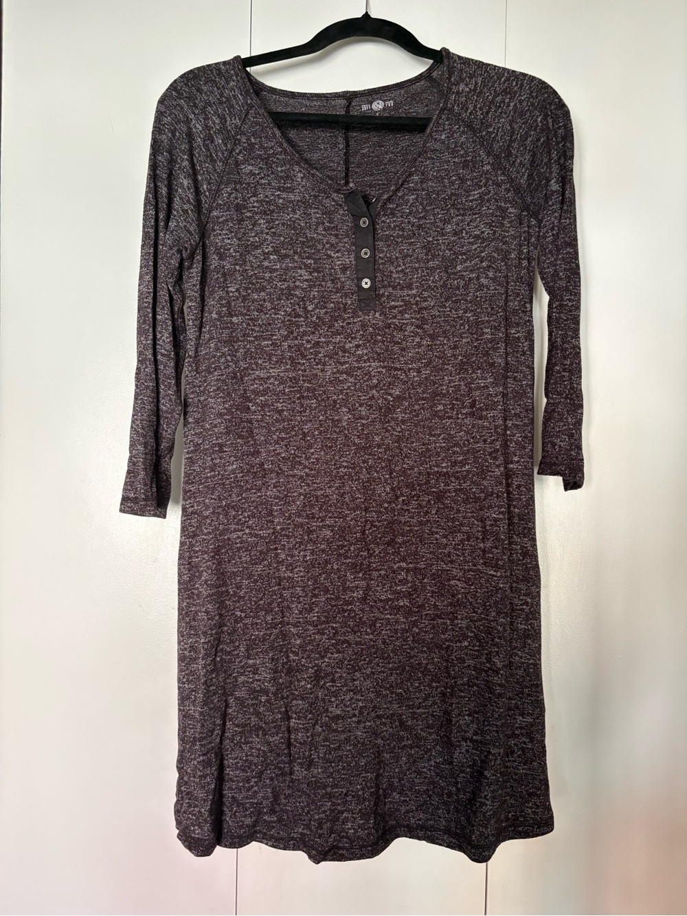 SO Heathered Gray Henley Mini Dress 3/4 Sleeves